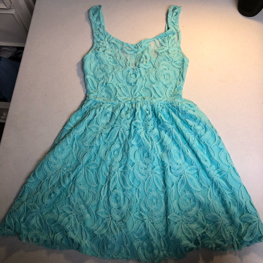 Nasty Gal Aqua Lace Mini Dress